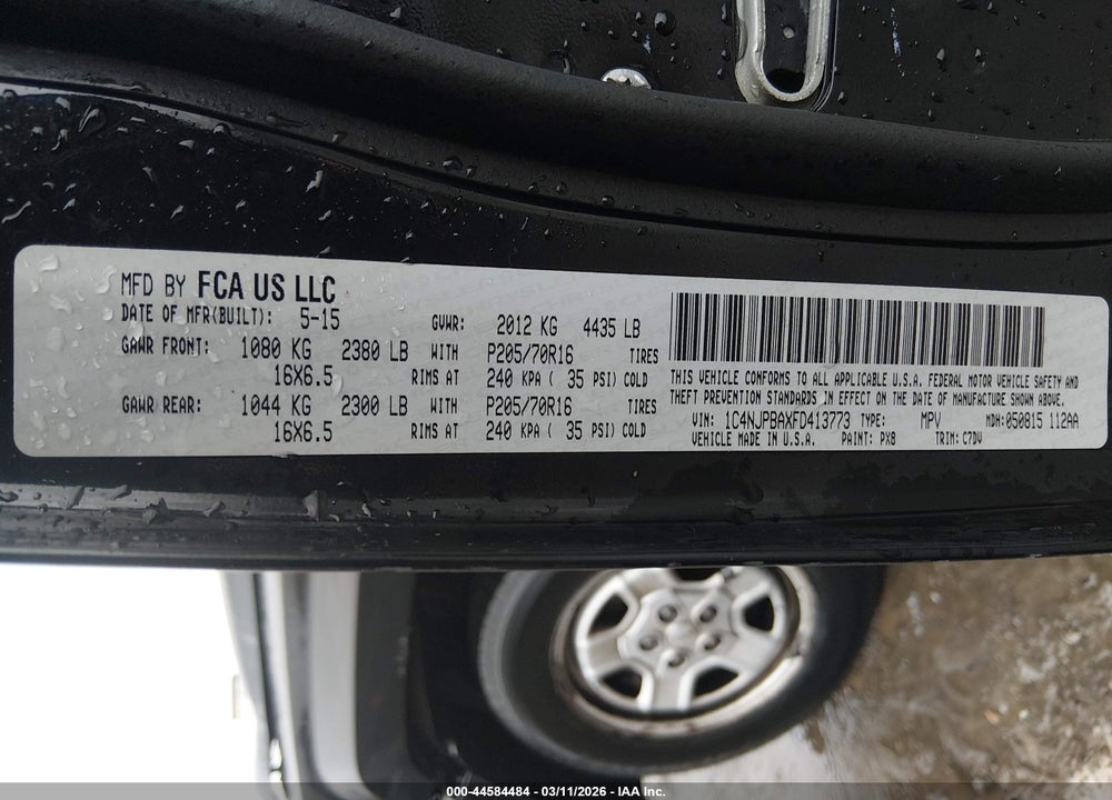 2015 JEEP PATRIOT SPORT VIN: 1C4NJPBAXFD413773