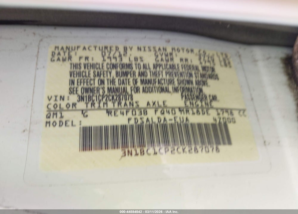 2012 NISSAN VERSA 1.8 S VIN: 3N1BC1CP2CK287078