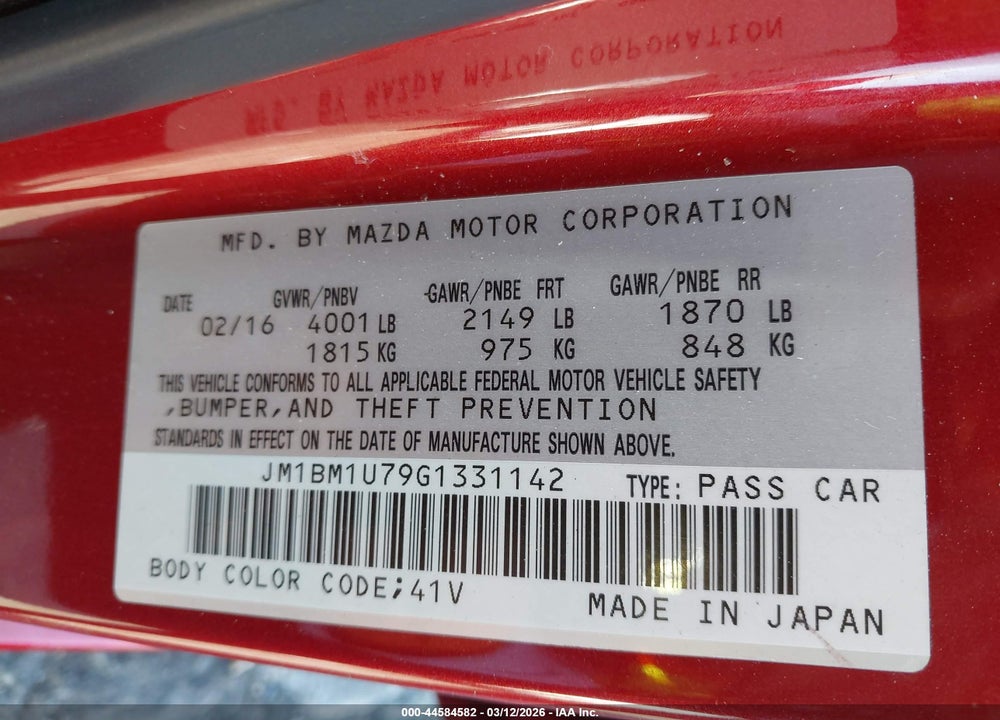 2016 MAZDA 3 I SPORT VIN: JM1BM1U79G1331142
