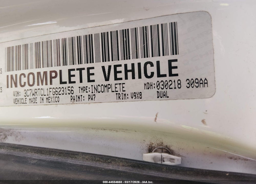 2015 RAM 3500 CHASSIS TRADESMAN/SLT/LAIE VIN: 3C7WRTCL1FG623156