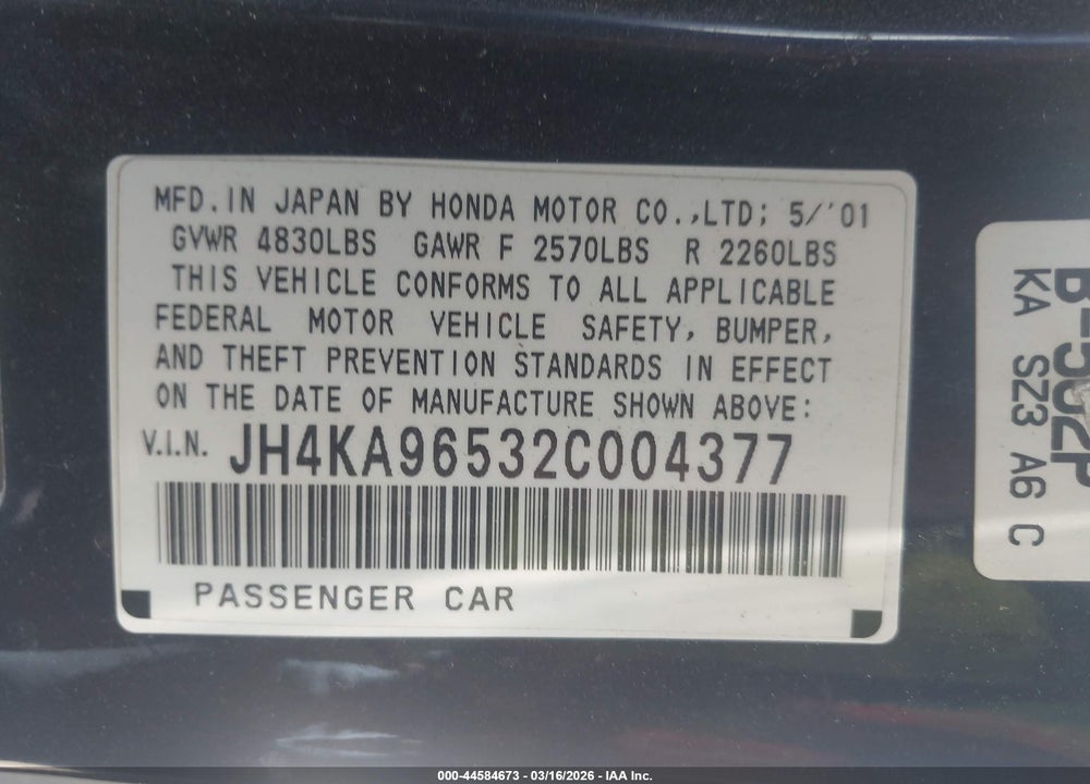 2002 ACURA RL 3.5 VIN: JH4KA96532C004377