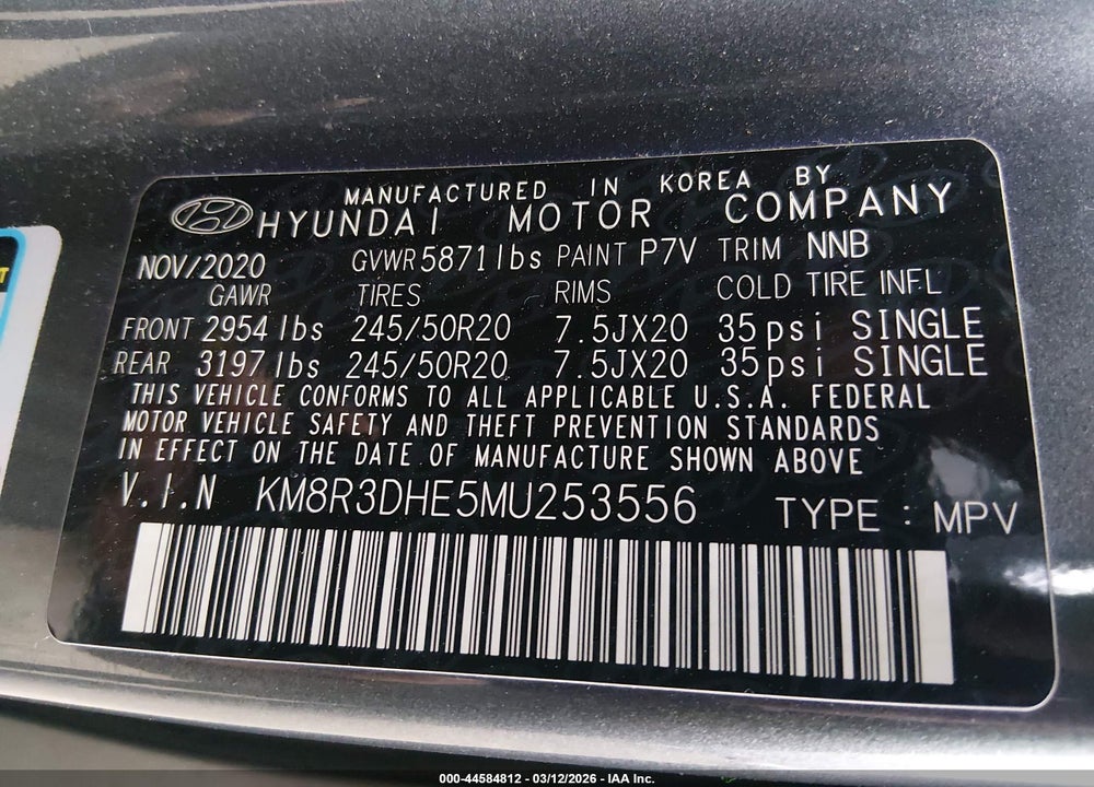 2021 HYUNDAI PALISADE SEL VIN: KM8R3DHE5MU253556