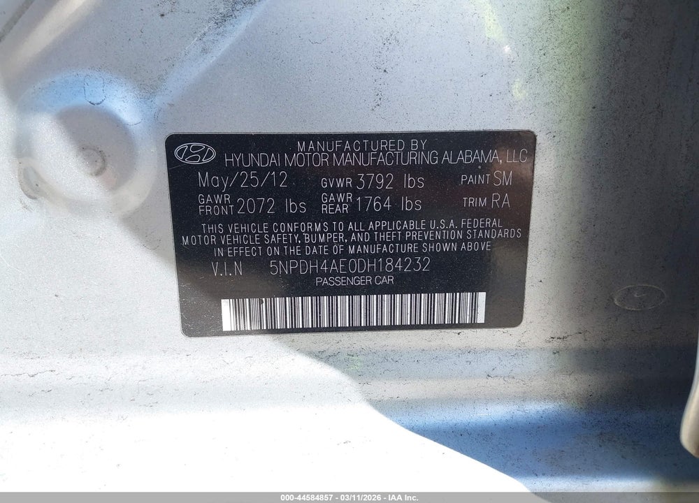 2013 HYUNDAI ELANTRA GLS/LIMITED VIN: 5NPDH4AE0DH184232