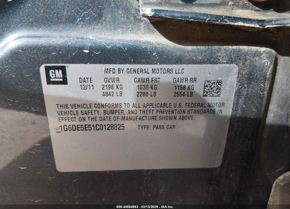 2012 CADILLAC CTS LUXURY VIN: 1G6DE5E51C0128825