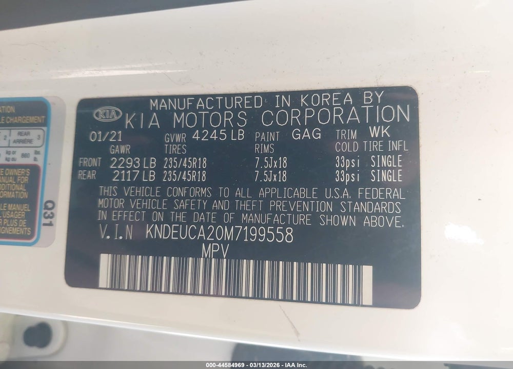 2021 KIA SELTOS S TURBO VIN: KNDEUCA20M7199558