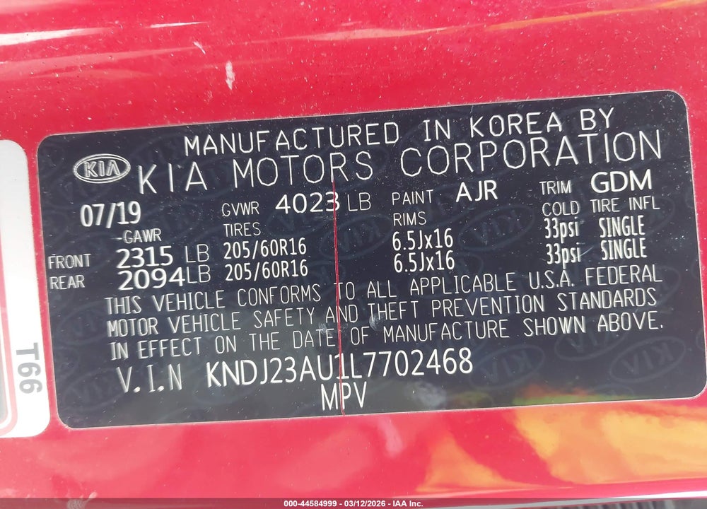 2020 KIA SOUL S VIN: KNDJ23AU1L7702468