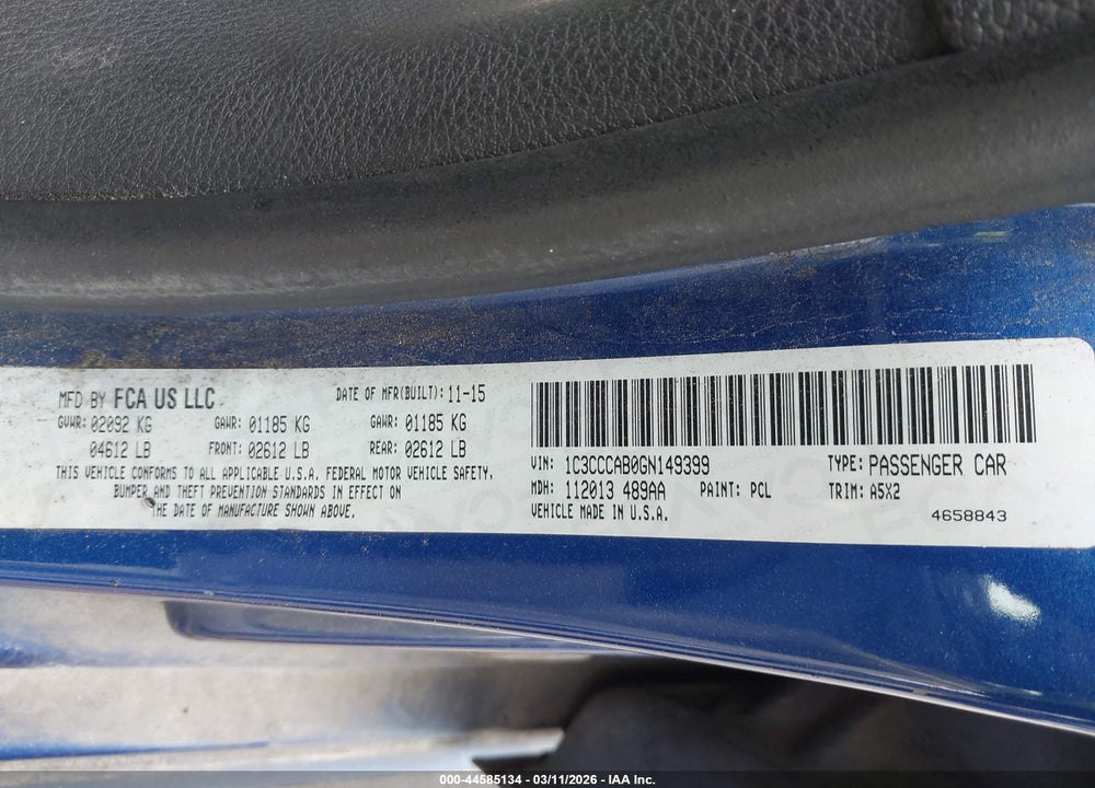 2016 CHRYSLER 200 LIMITED VIN: 1C3CCCAB0GN149399