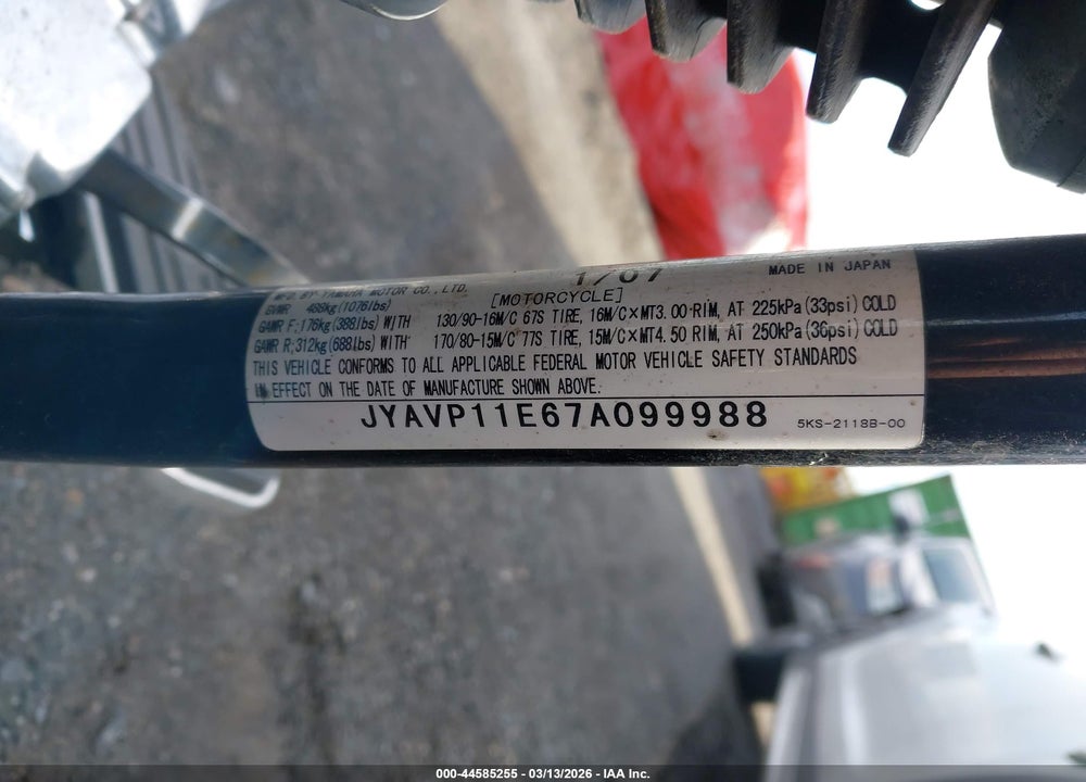 2007 YAMAHA XVS1100 VIN: JYAVP11E67A099988