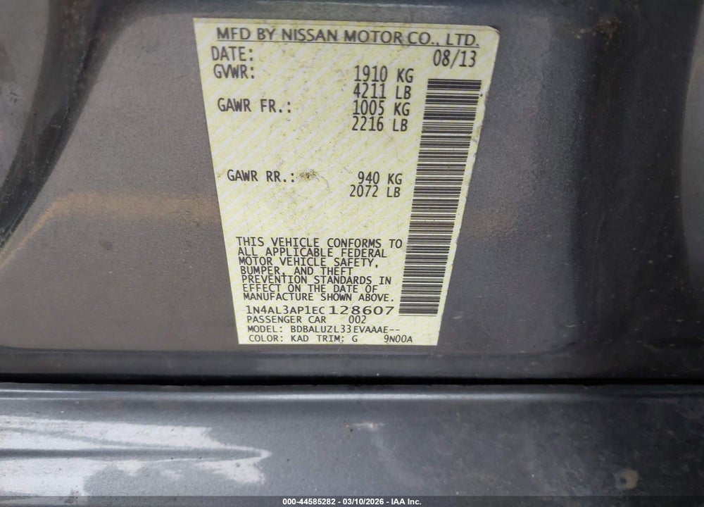 2014 NISSAN ALTIMA 2.5 SV VIN: 1N4AL3AP1EC128607