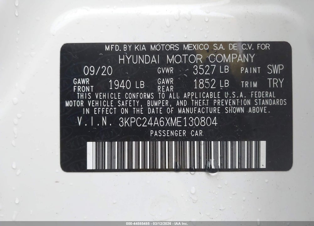 2021 HYUNDAI ACCENT SE VIN: 3KPC24A6XME130804