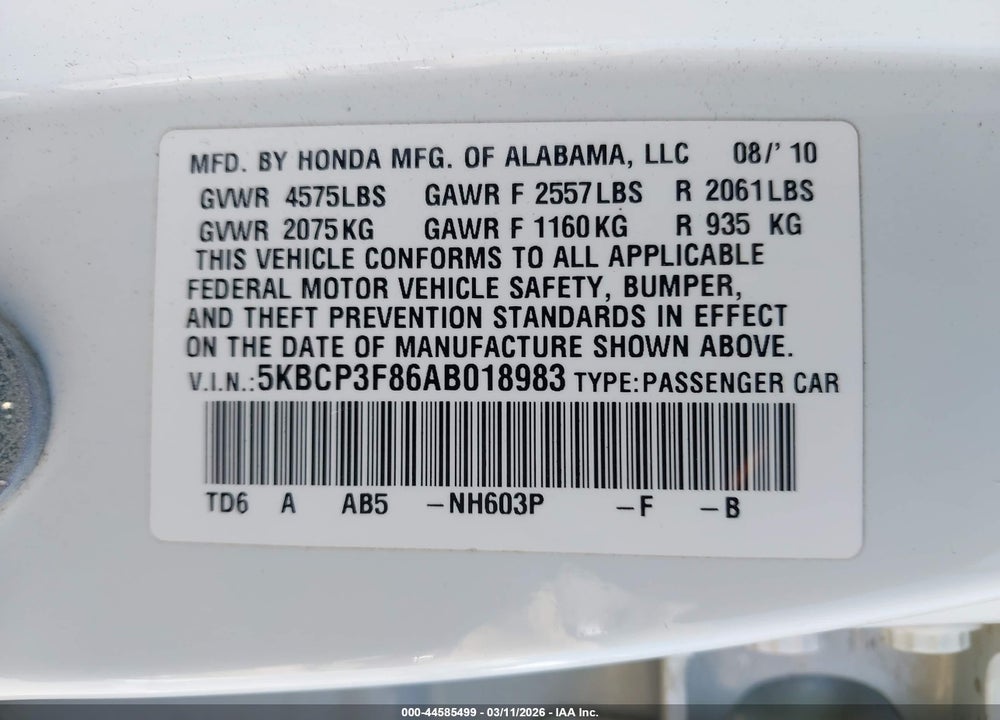2010 HONDA ACCORD 3.5 EX-L VIN: 5KBCP3F86AB018983