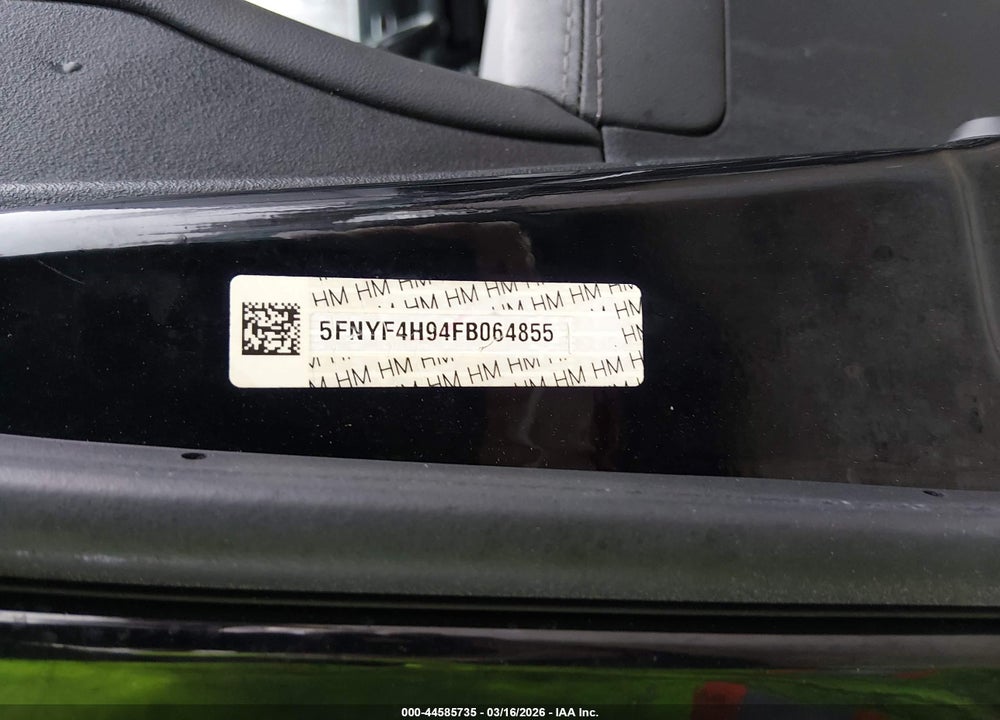 2015 HONDA PILOT TOURING VIN: 5FNYF4H94FB064855