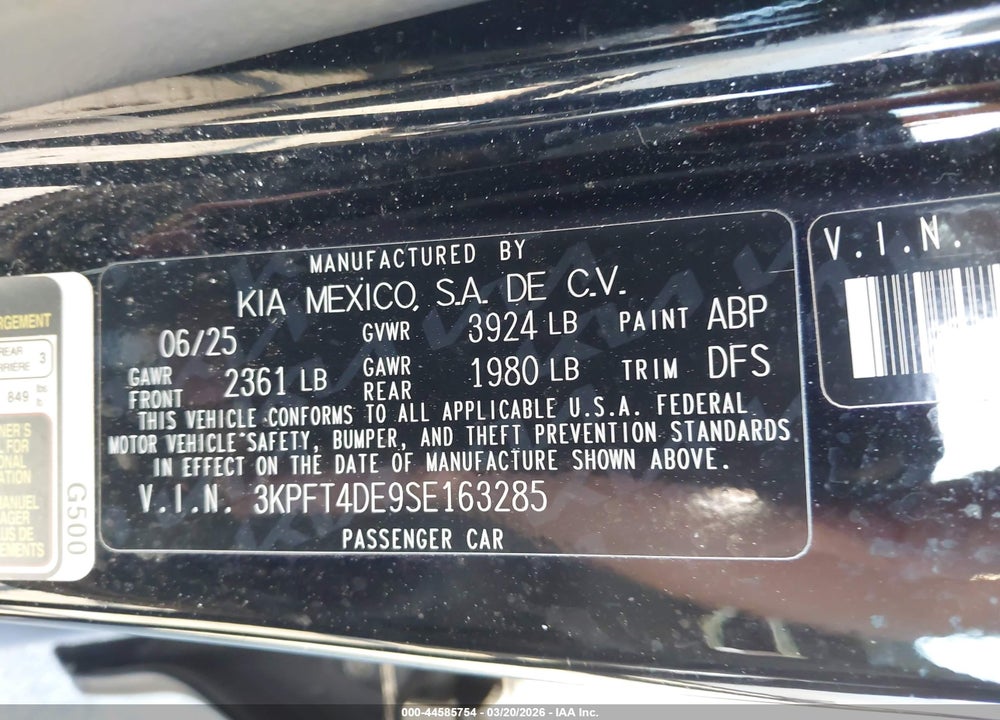 2025 KIA K4 LXS VIN: 3KPFT4DE9SE163285