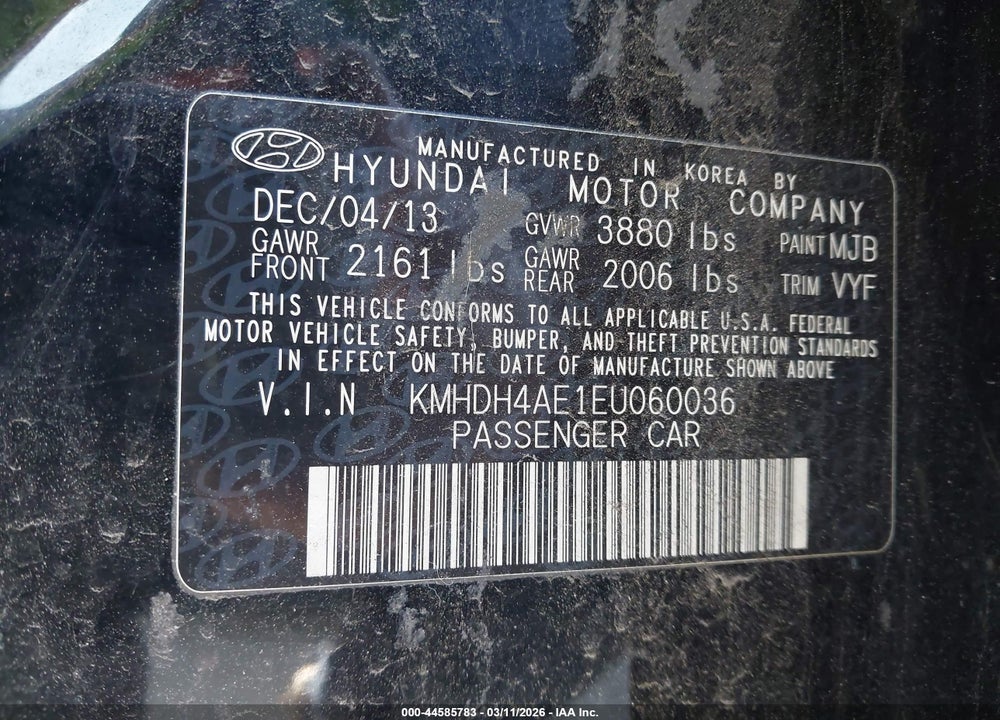 2014 HYUNDAI ELANTRA SE VIN: KMHDH4AE1EU060036