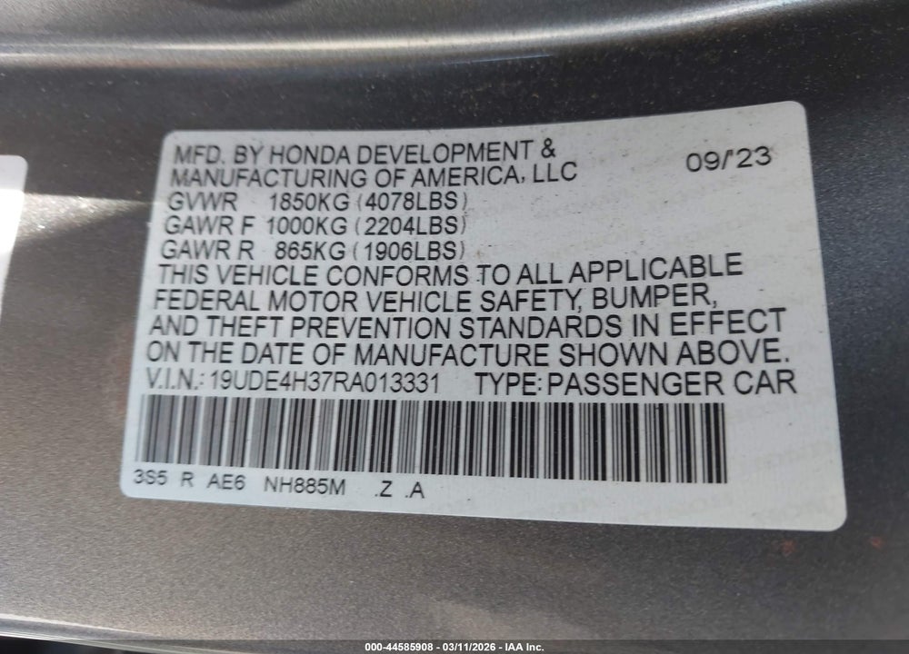 2024 ACURA INTEGRA A-SPEC VIN: 19UDE4H37RA013331