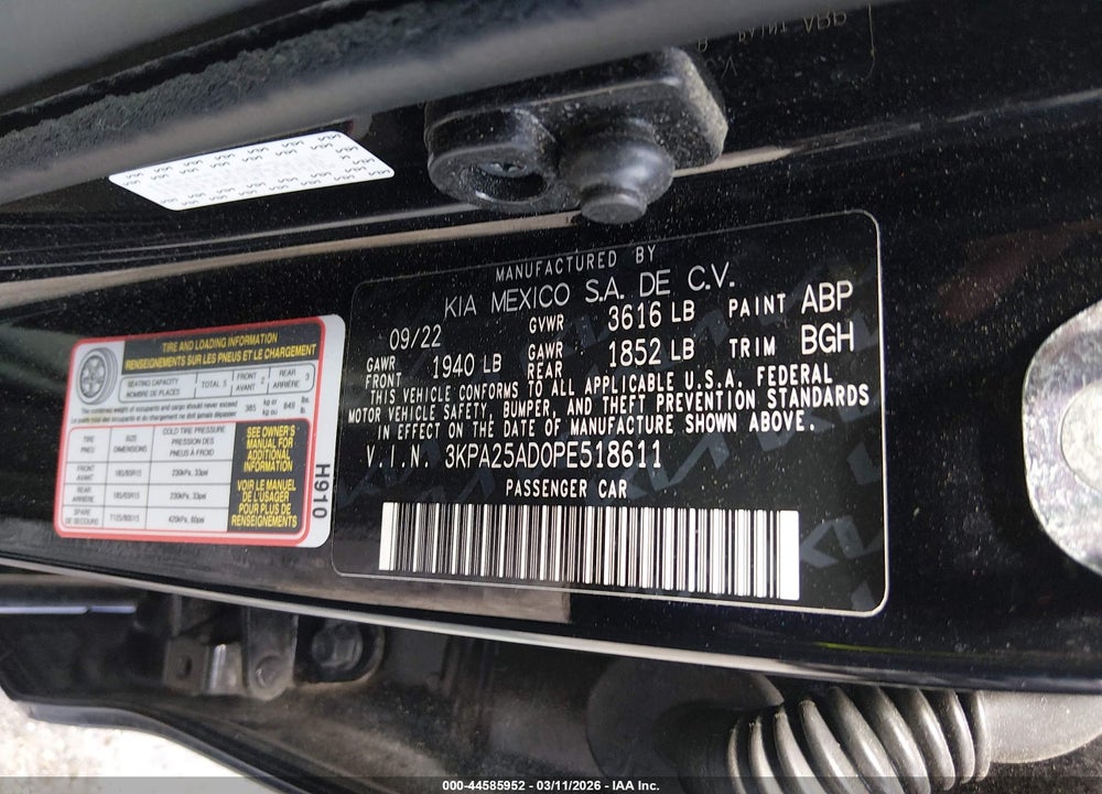 2023 KIA RIO 5-DOOR S VIN: 3KPA25AD0PE518611