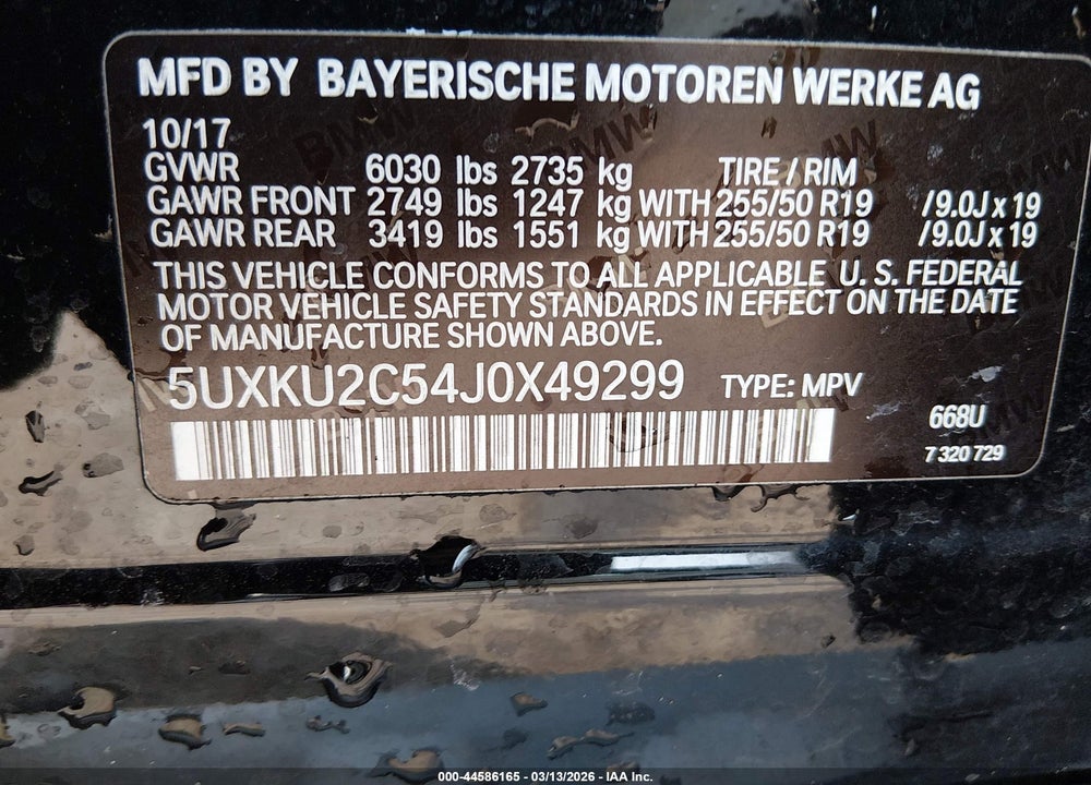 2018 BMW X6 XDRIVE35I VIN: 5UXKU2C54J0X49299