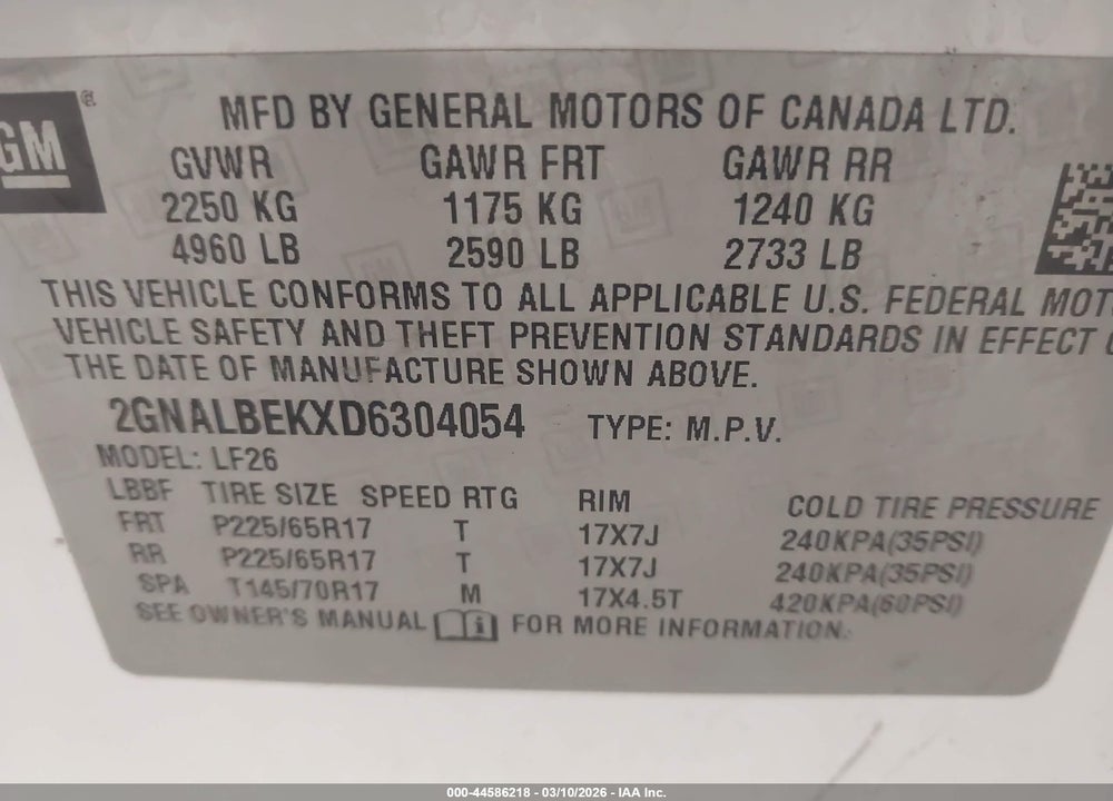 2013 CHEVROLET EQUINOX LS VIN: 2GNALBEKXD6304054