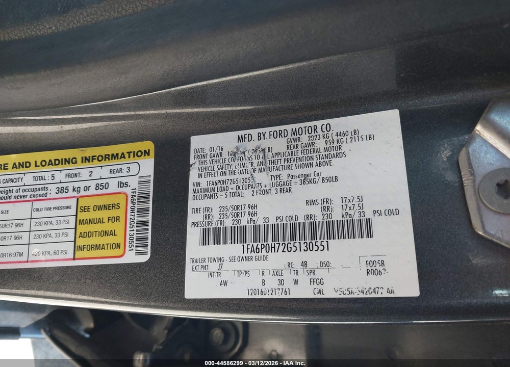 2016 FORD FUSION SE VIN: 1FA6P0H72G5130551
