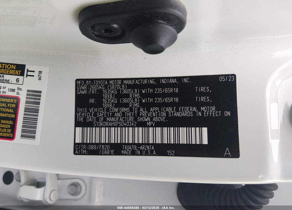 2023 TOYOTA HIGHLANDER L VIN: 5TDKDRAHXPS040342