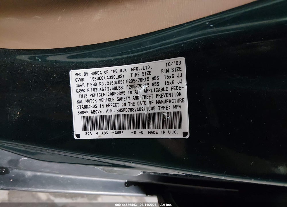 2004 HONDA CR-V EX VIN: SHSRD78824U211005