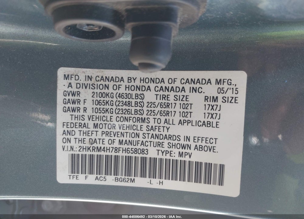 2015 HONDA CR-V EX-L VIN: 2HKRM4H78FH658083