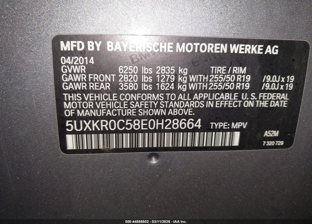 2014 BMW X5 XDRIVE35I VIN: 5UXKR0C58E0H28664