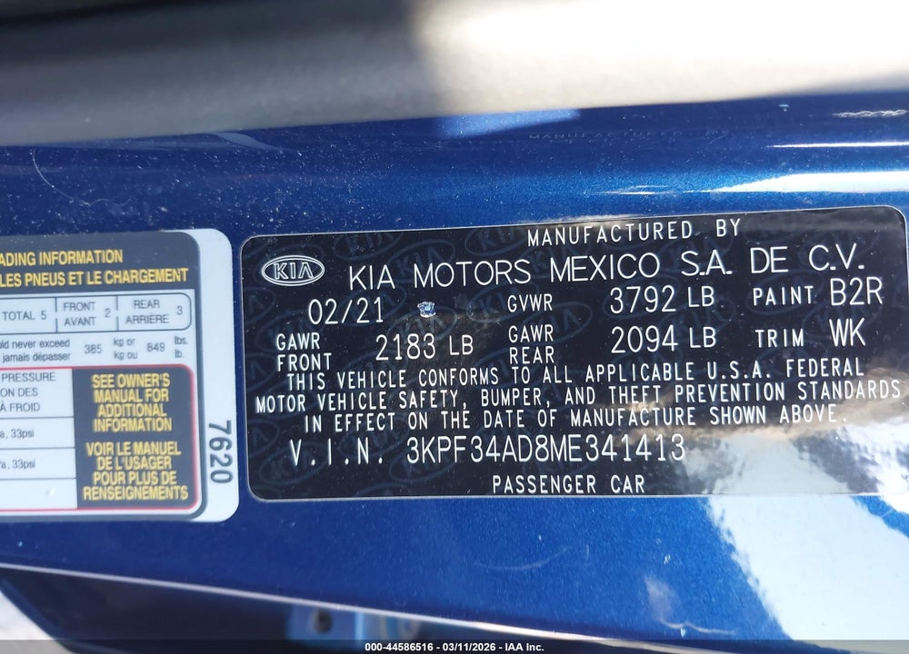 2021 KIA FORTE GT-LINE VIN: 3KPF34AD8ME341413