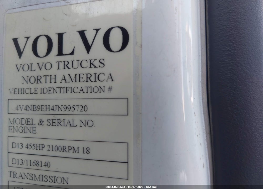 2018 VOLVO VNL VIN: 4V4NB9EH4JN995720