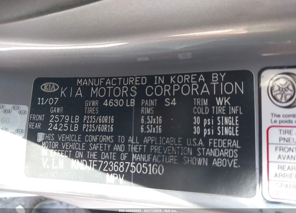 2008 KIA SPORTAGE LX VIN: KNDJF723687505160