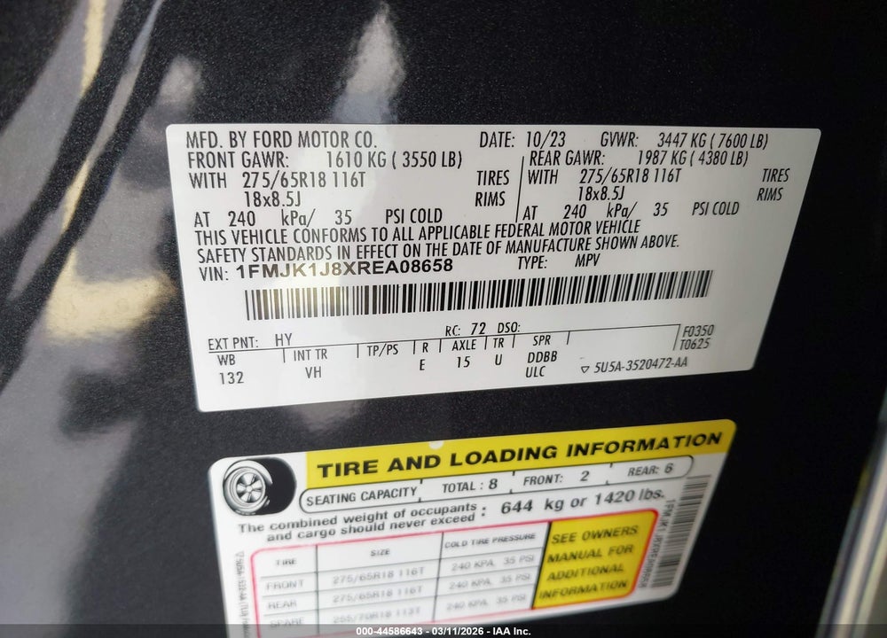 2024 FORD EXPEDITION XLT MAX VIN: 1FMJK1J8XREA08658