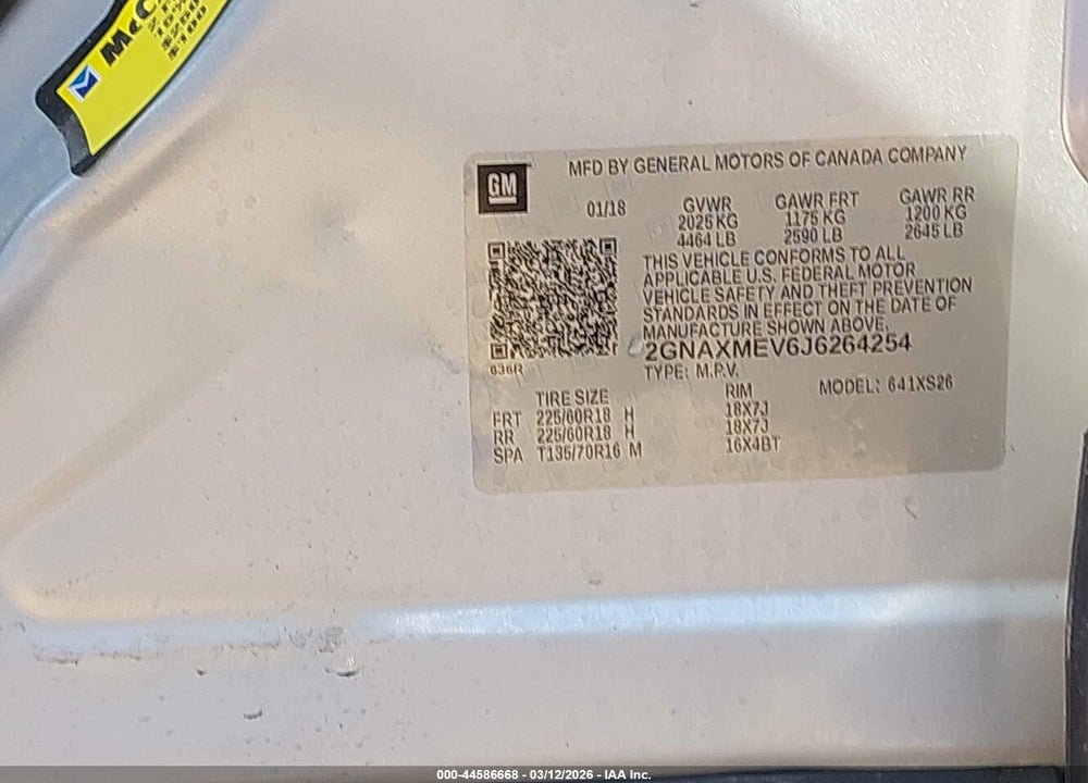 2018 CHEVROLET EQUINOX PREMIER VIN: 2GNAXMEV6J6264254