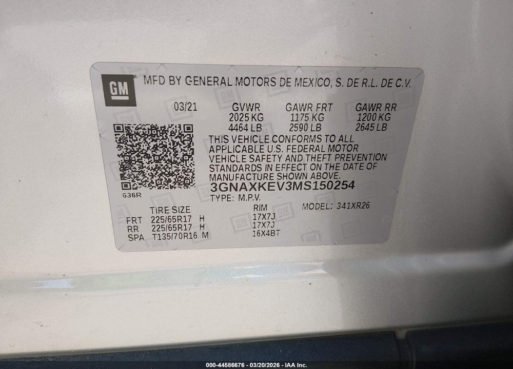 2021 CHEVROLET EQUINOX FWD LT VIN: 3GNAXKEV3MS150254