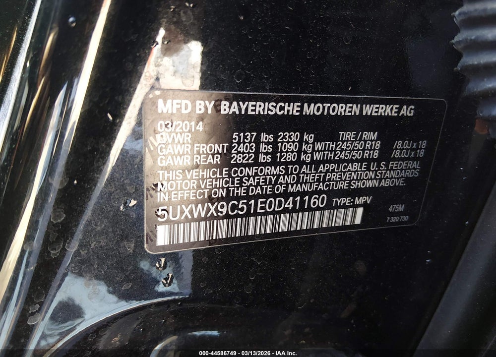 2014 BMW X3 XDRIVE28I VIN: 5UXWX9C51E0D41160