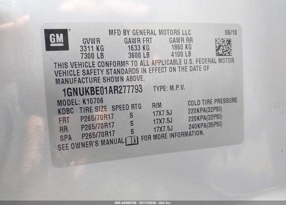 2010 CHEVROLET TAHOE LT VIN: 1GNUKBE01AR277793