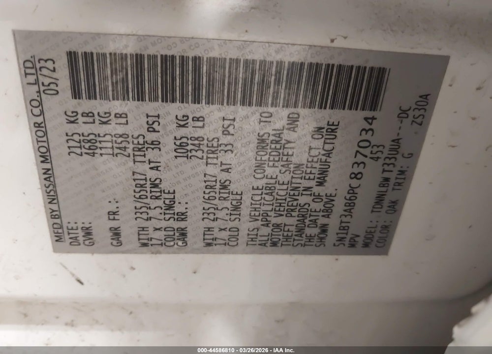 2023 NISSAN ROGUE S INTELLIGENT AWD VIN: 5N1BT3AB6PC837034