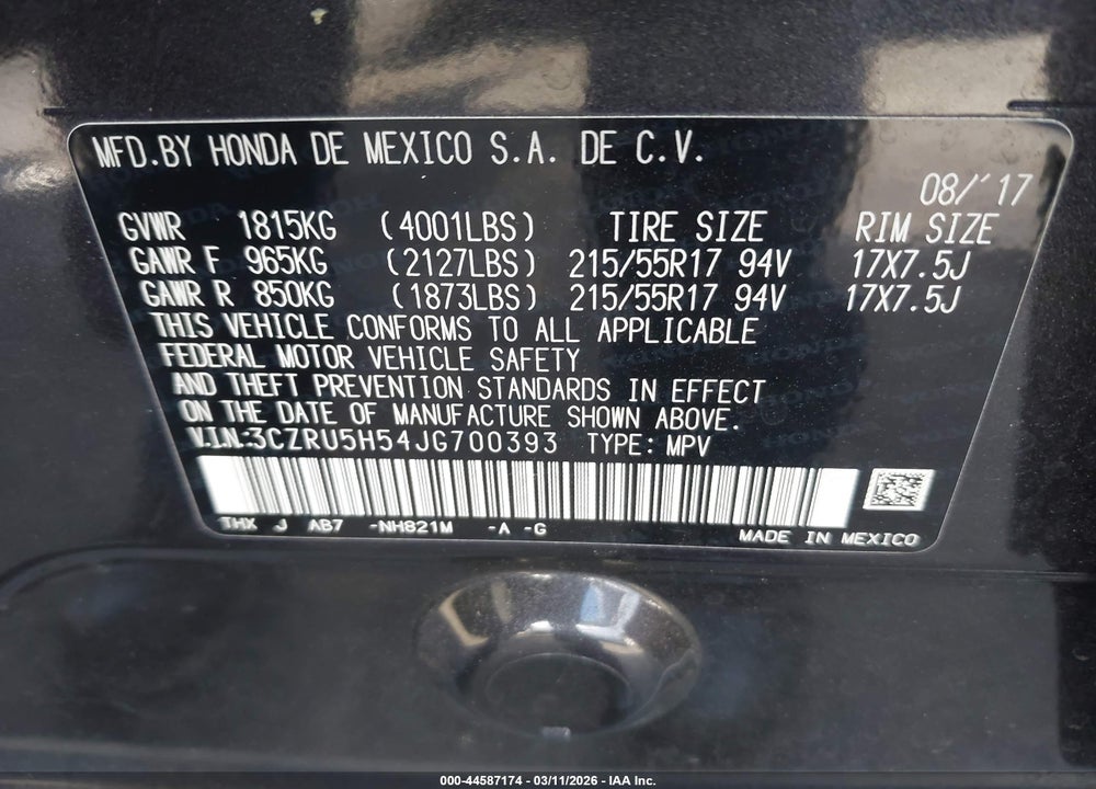 2018 HONDA HR-V EX VIN: 3CZRU5H54JG700393