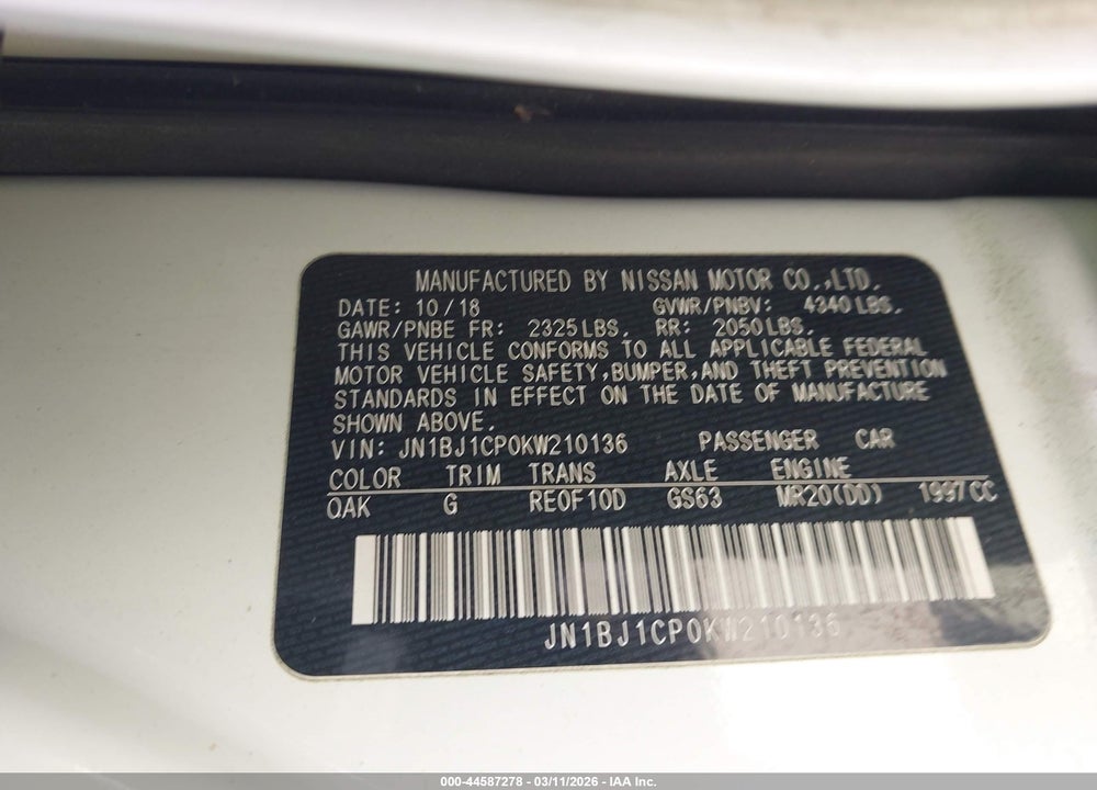 2019 NISSAN ROGUE SPORT S VIN: JN1BJ1CP0KW210136