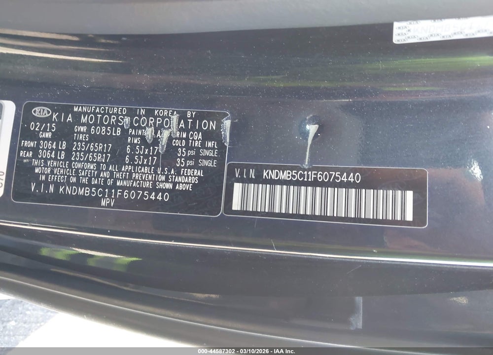 2015 KIA SEDONA LX VIN: KNDMB5C11F6075440