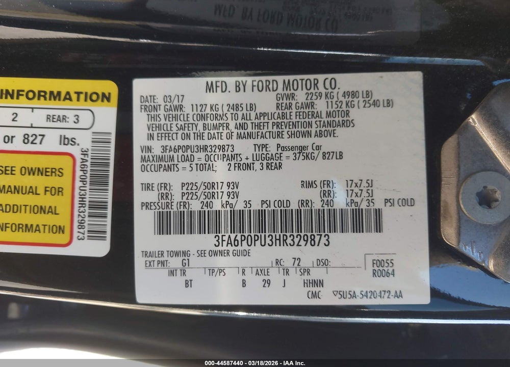 2017 FORD FUSION ENERGI SE LUXURY VIN: 3FA6P0PU3HR329873