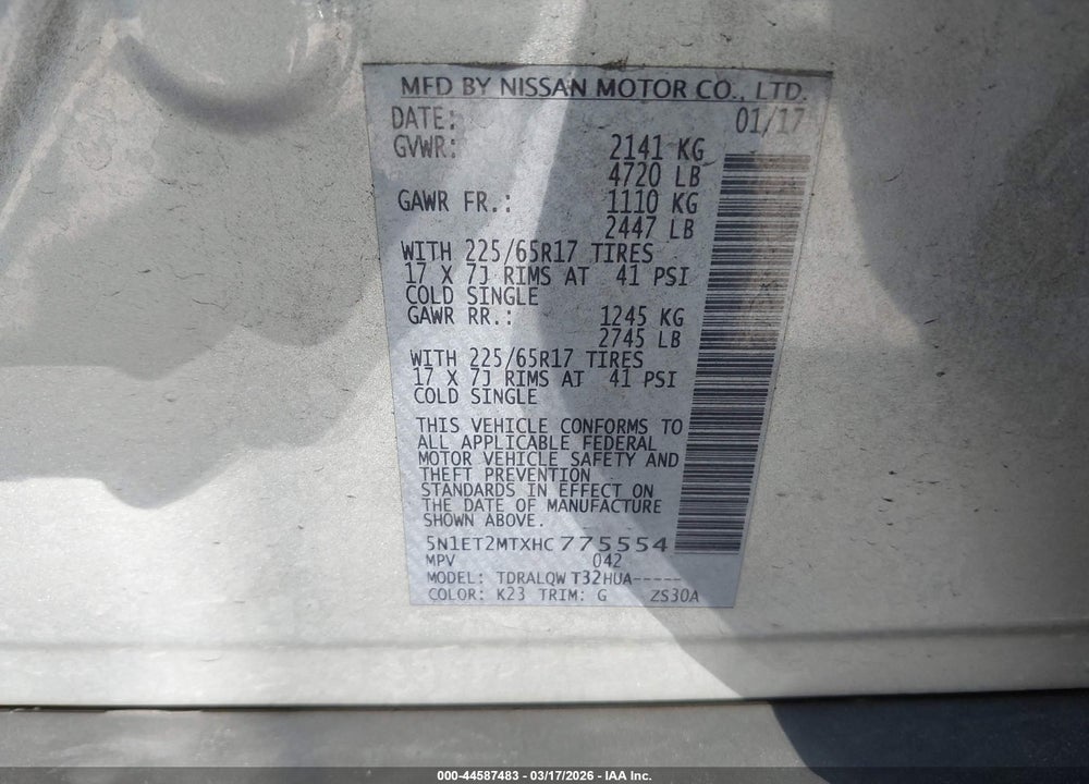 2017 NISSAN ROGUE HYBRID SV VIN: 5N1ET2MTXHC775554