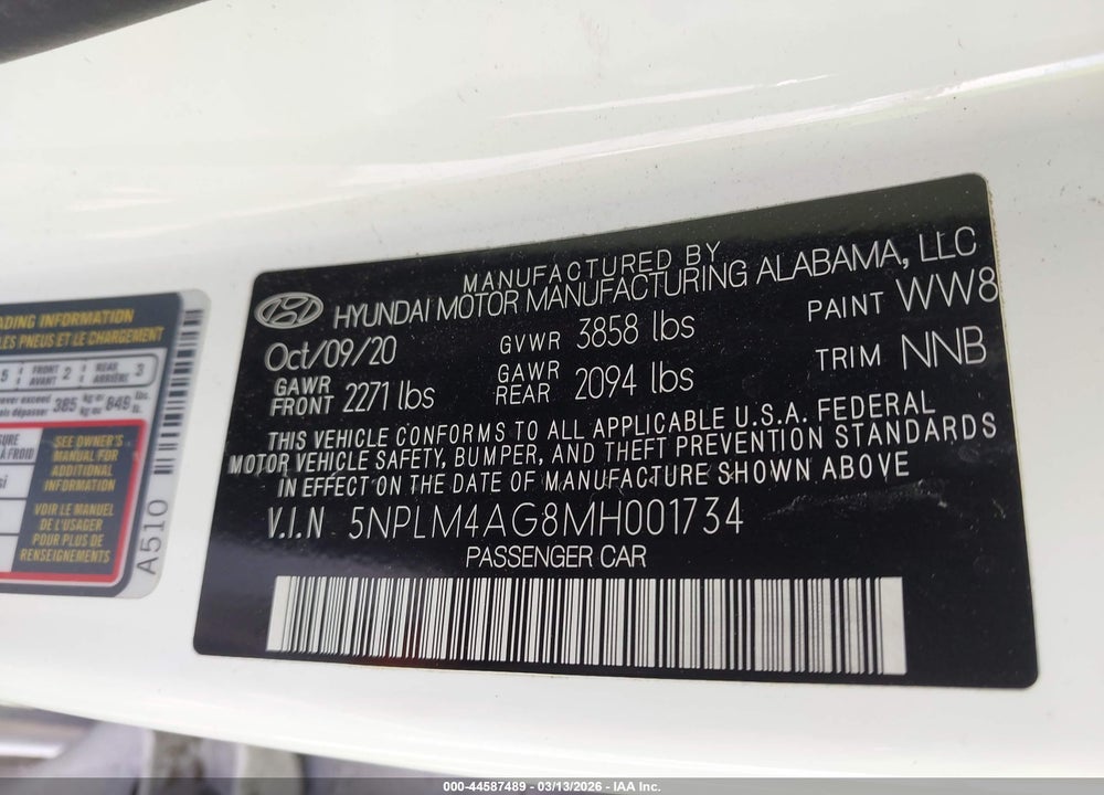 2021 HYUNDAI ELANTRA SEL VIN: 5NPLM4AG8MH001734