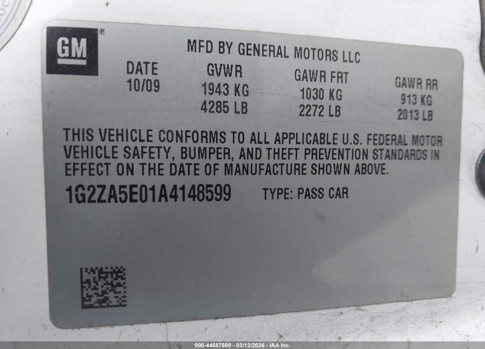 2010 PONTIAC G6 VIN: 1G2ZA5E01A4148599