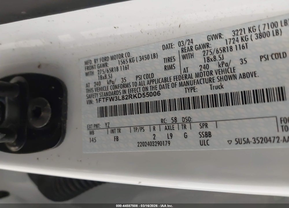 2024 FORD F-150 XLT VIN: 1FTFW3L82RKD55006