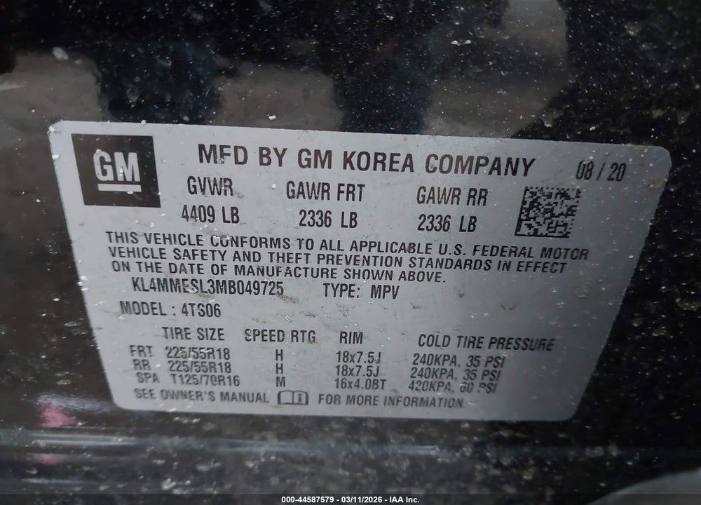 2021 BUICK ENCORE GX AWD SELECT VIN: KL4MMESL3MB049725