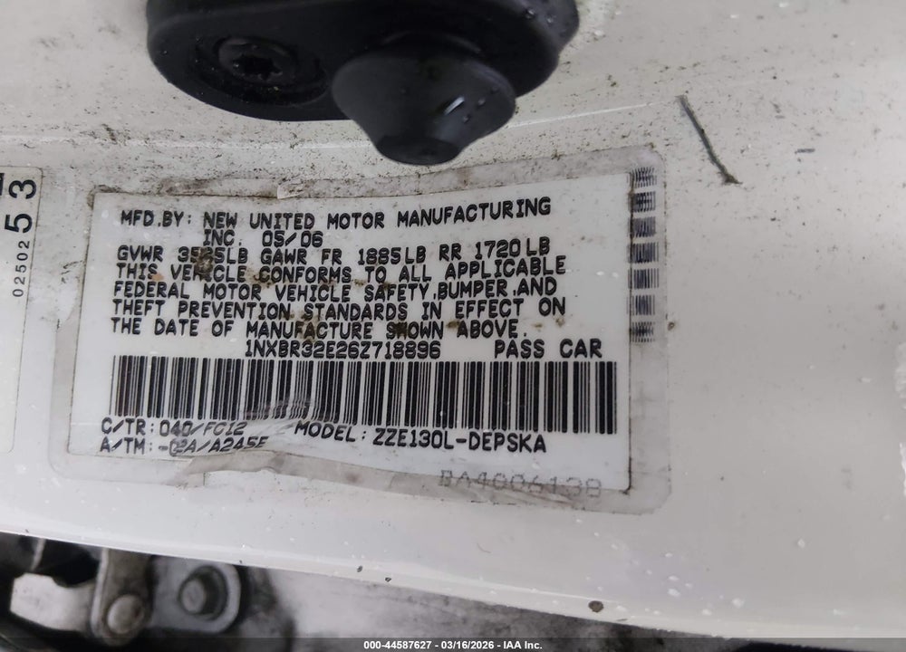 2006 TOYOTA COROLLA S VIN: 1NXBR32E26Z718896