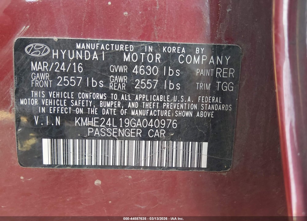 2016 HYUNDAI SONATA HYBRID SE VIN: KMHE24L19GA040976