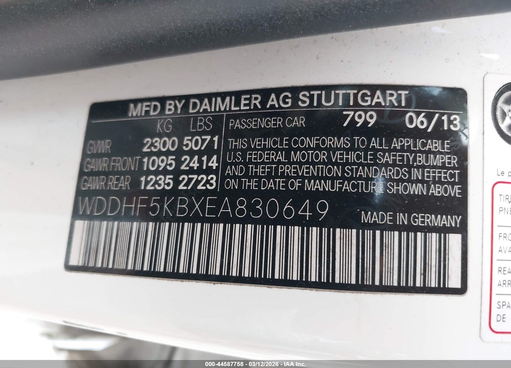 2014 MERCEDES-BENZ E 350 VIN: WDDHF5KBXEA830649