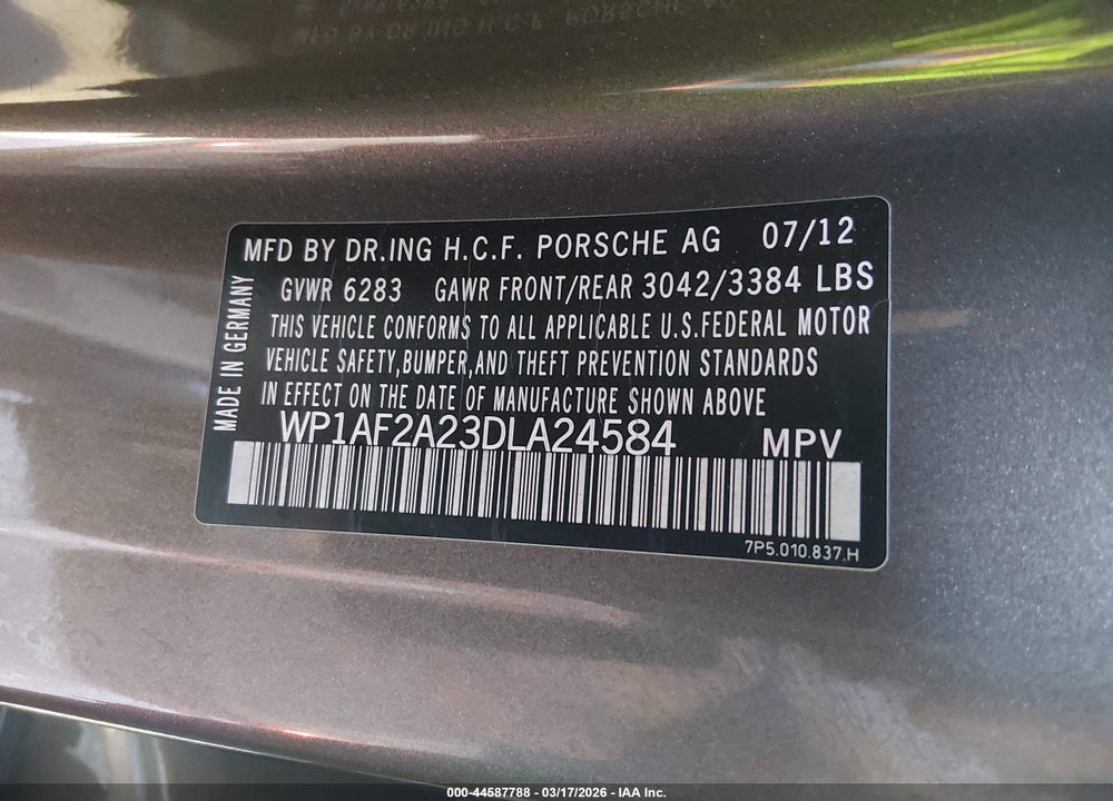 2013 PORSCHE CAYENNE DIESEL VIN: WP1AF2A23DLA24584