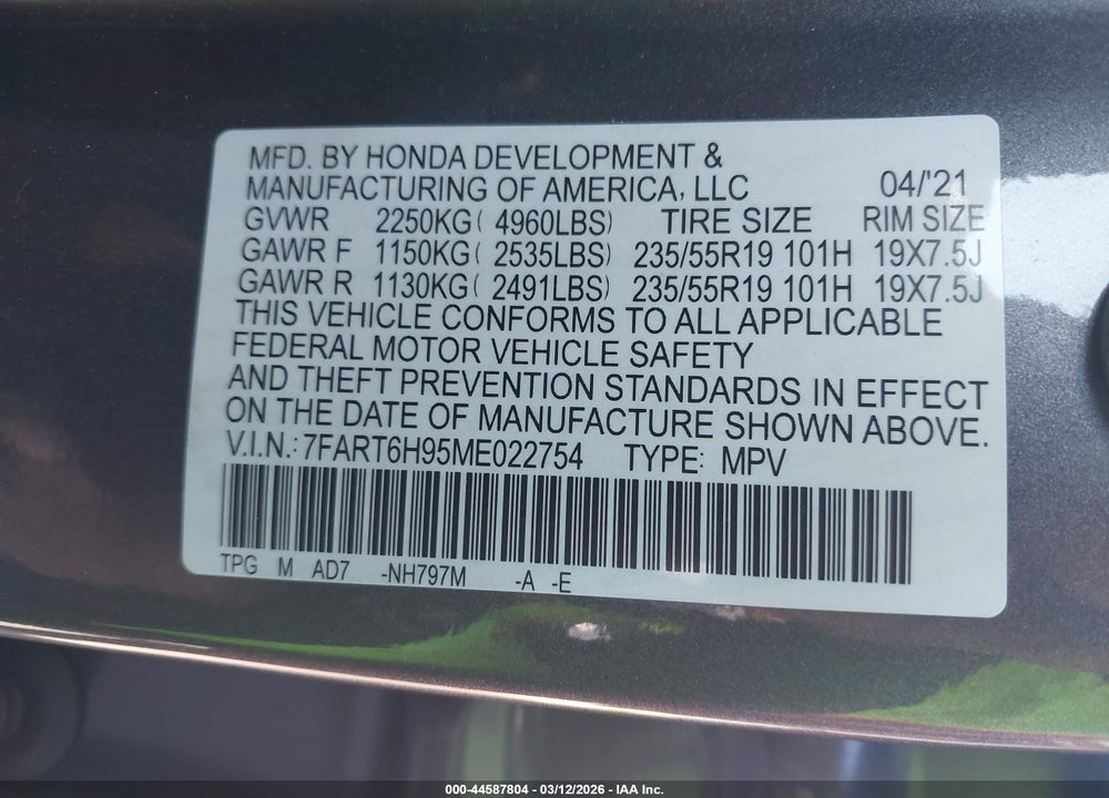 2021 HONDA CR-V HYBRID TOURING VIN: 7FART6H95ME022754